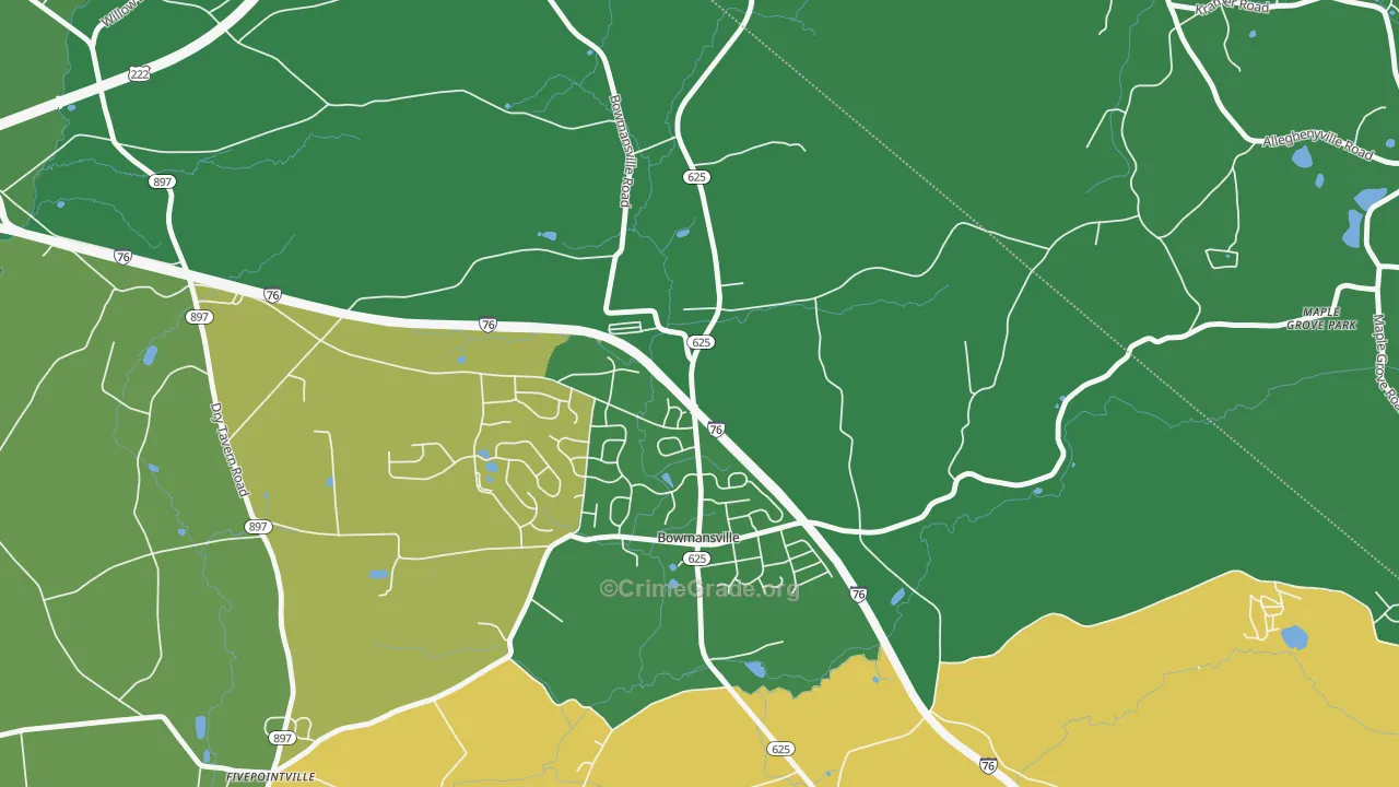 Bowmansville, PA Map of Robbery Rates