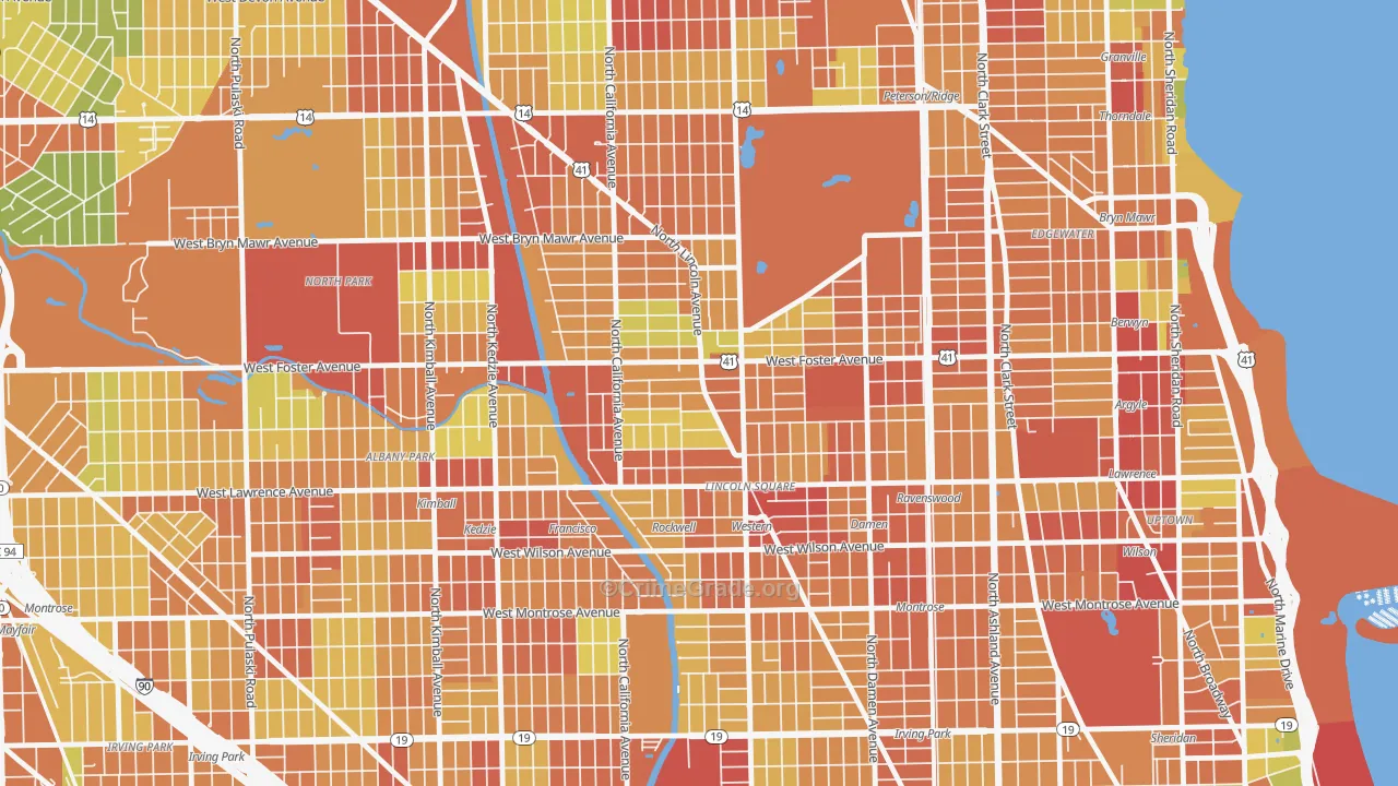 Bowmanville, Chicago, IL Map of Robbery Rates