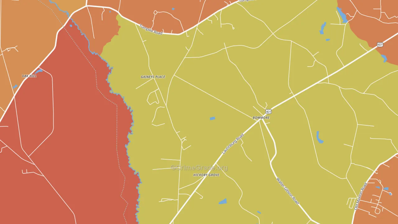Bowmore, NC Map of Robbery Rates