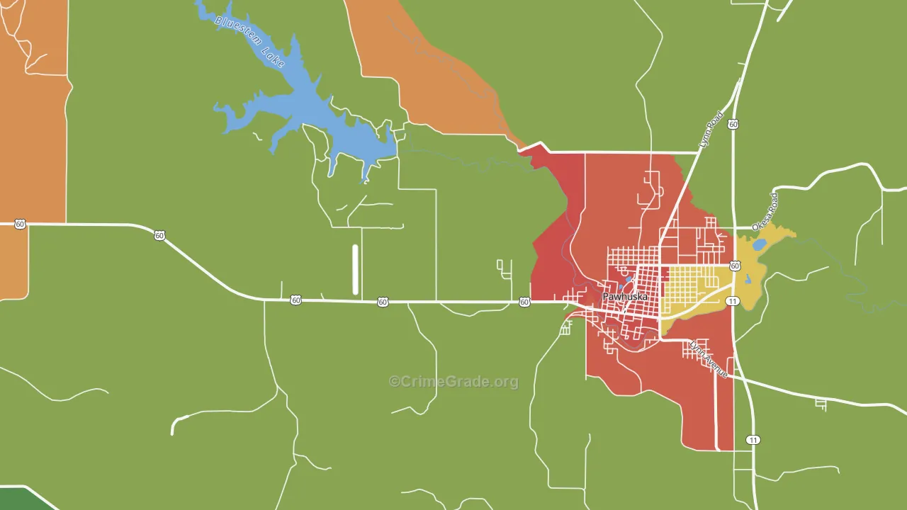 Bowring, OK Map of Robbery Rates