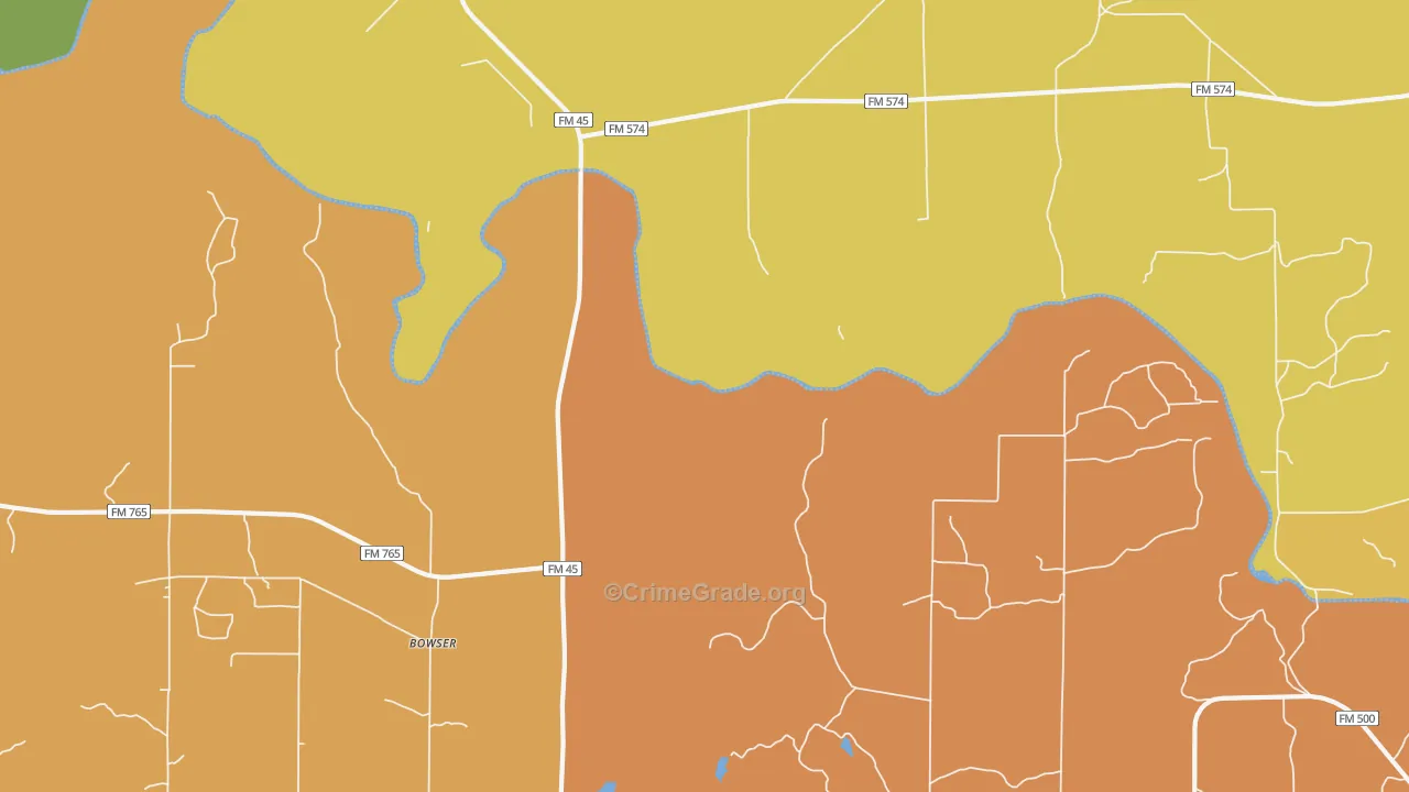 Bowser, TX Map of Robbery Rates