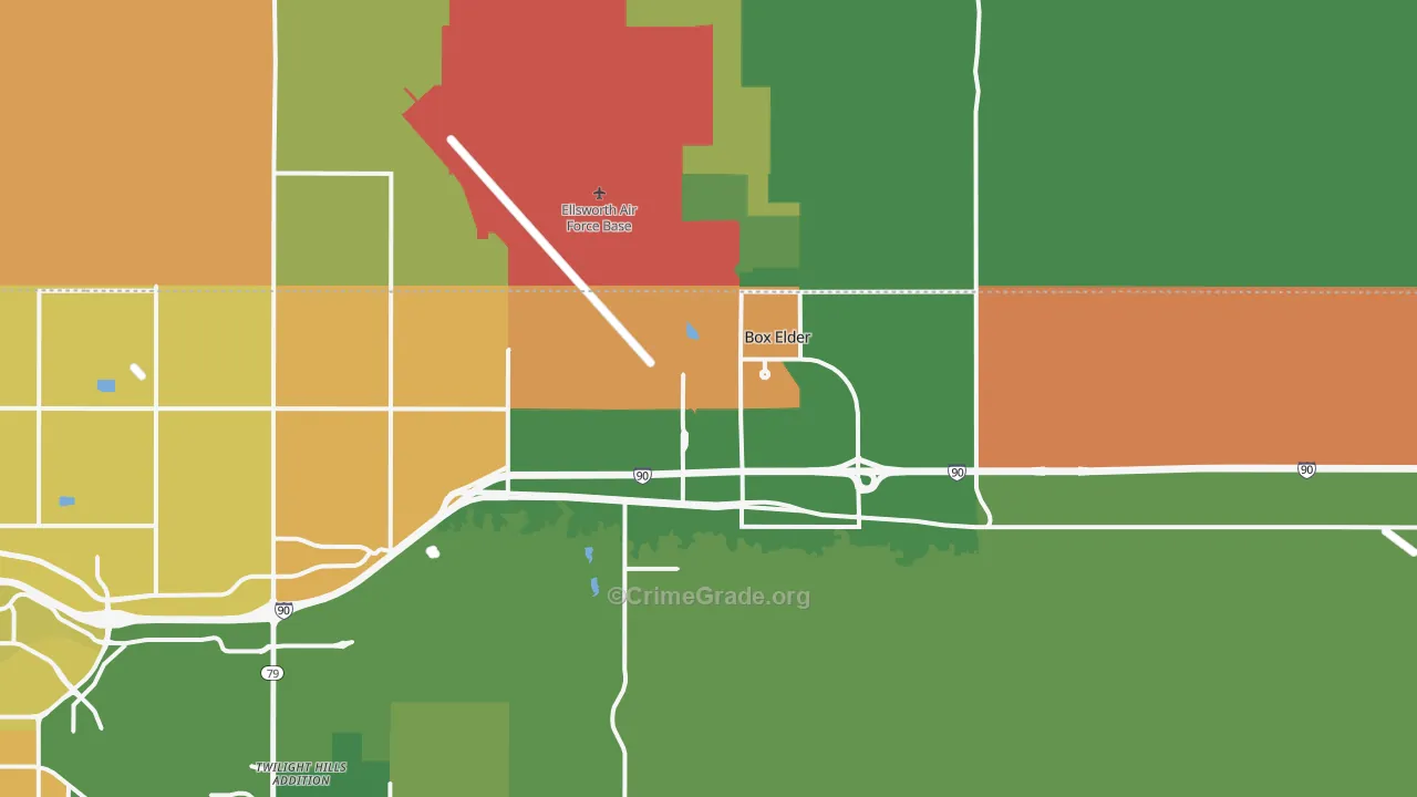 Box Elder, SD Map of Robbery Rates