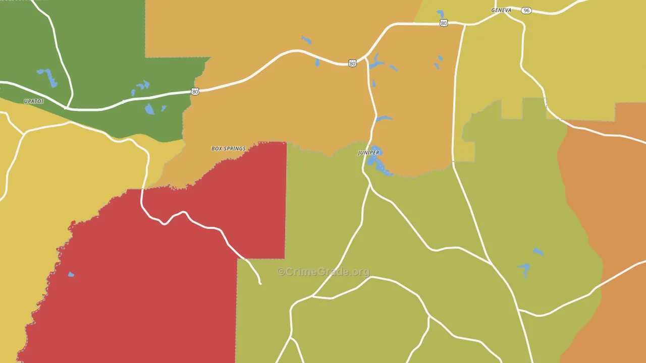 Box Springs, GA Map of Robbery Rates