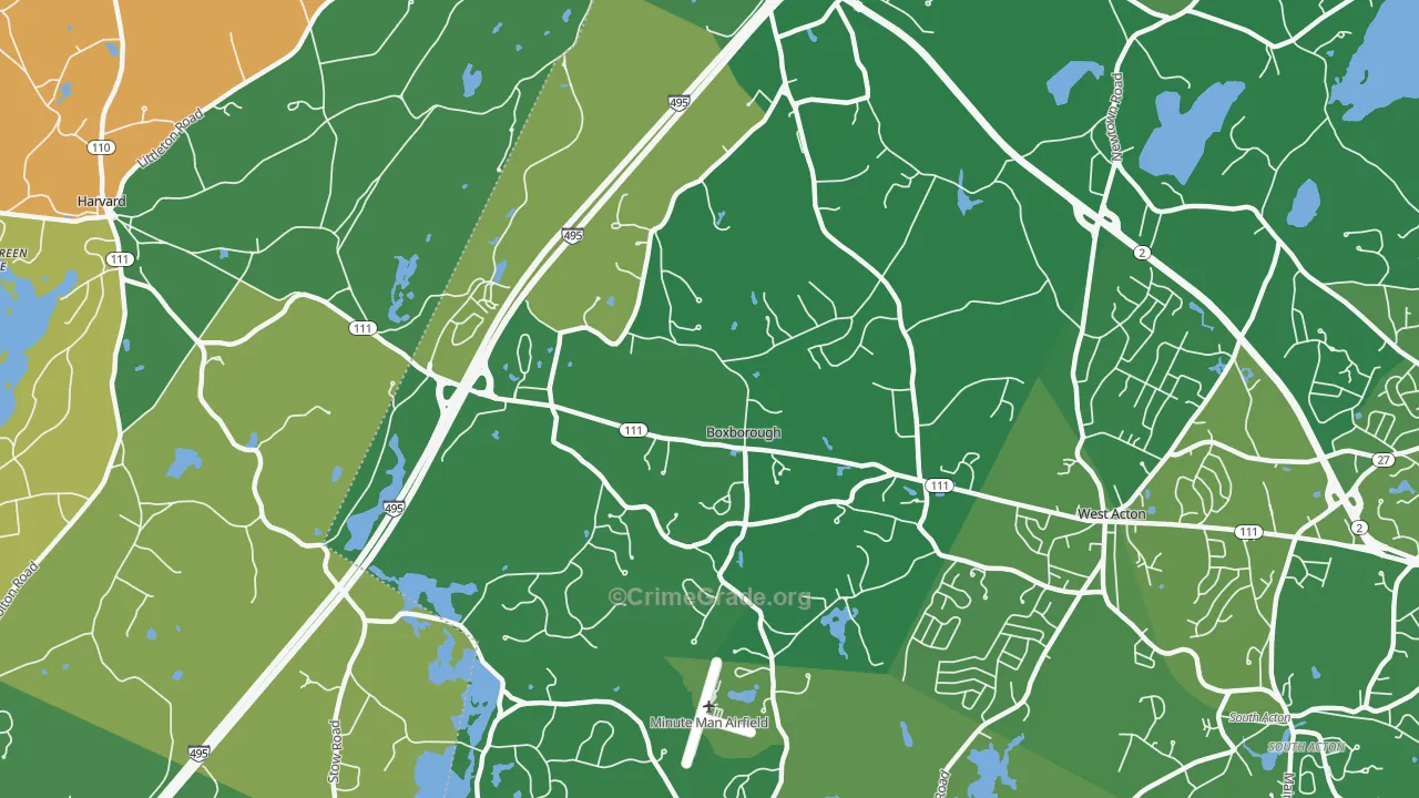 Boxborough, MA Map of Robbery Rates