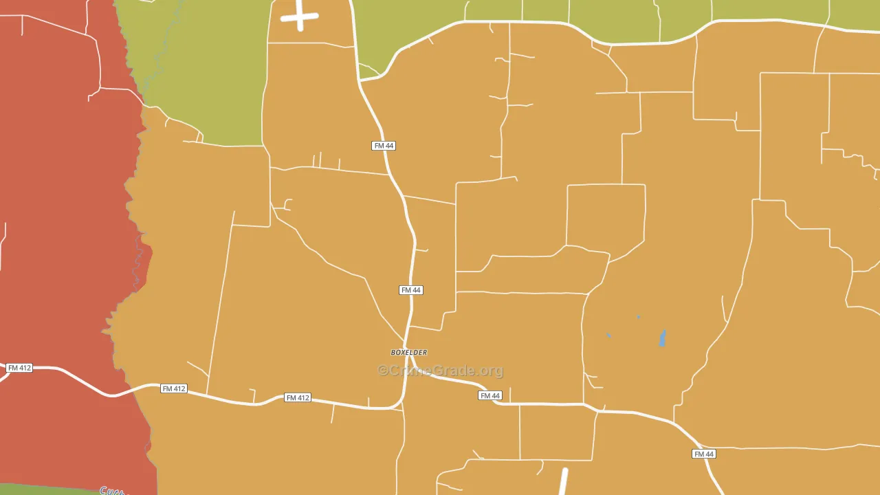 Boxelder, TX Map of Robbery Rates