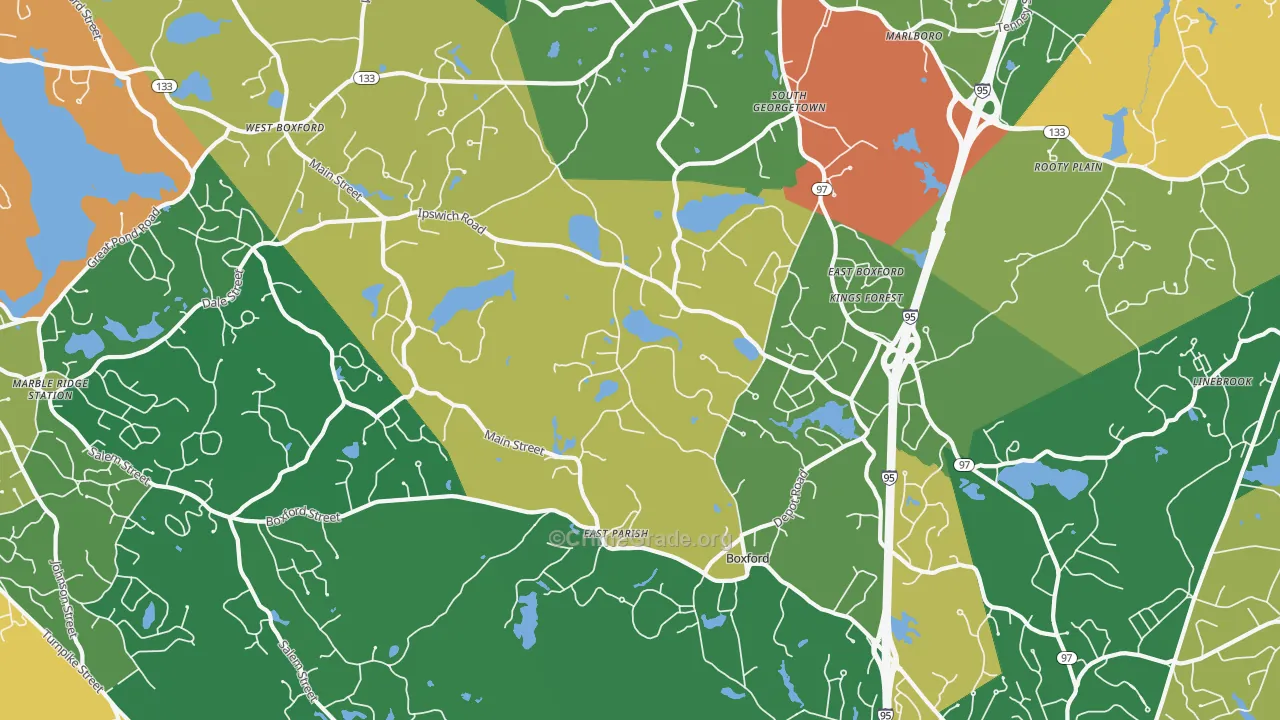 Boxford, MA Map of Robbery Rates