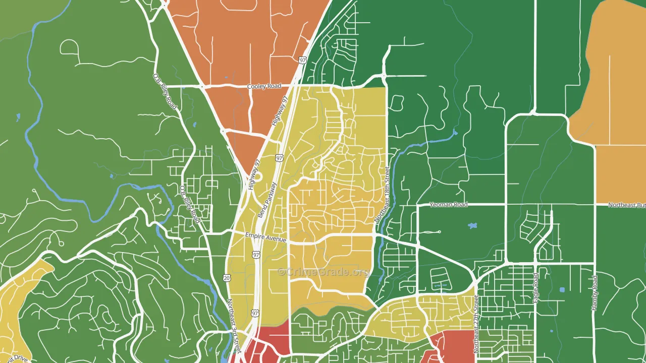 Boyd Acres, Bend, OR Map of Robbery Rates
