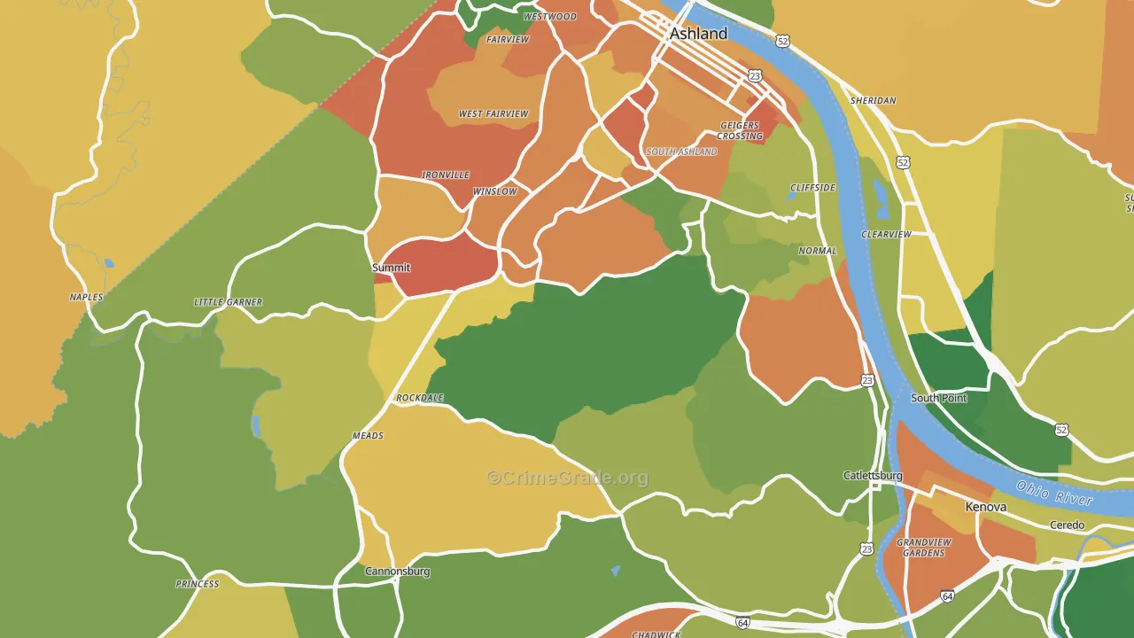 Boyd County, KY Map of Robbery Rates
