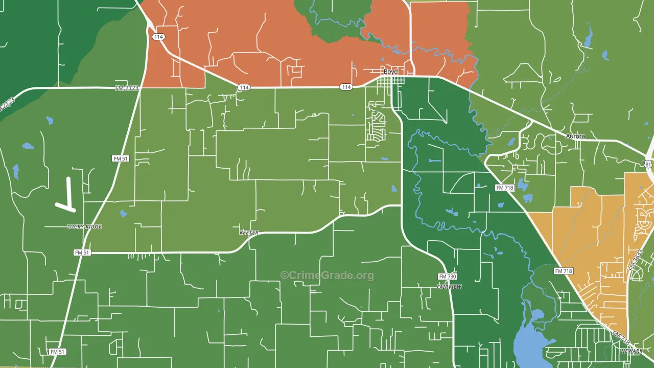 Boyd, TX Map of Robbery Rates