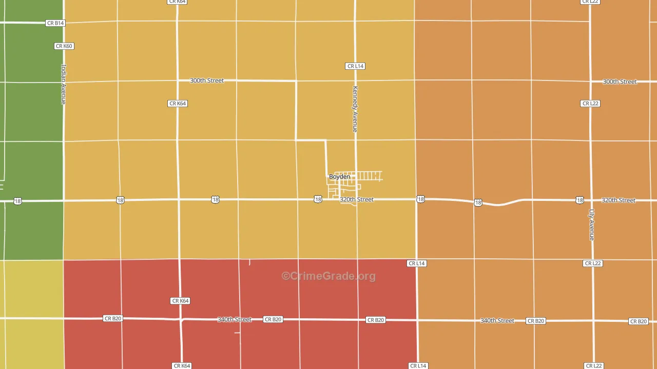 Boyden, IA Map of Robbery Rates
