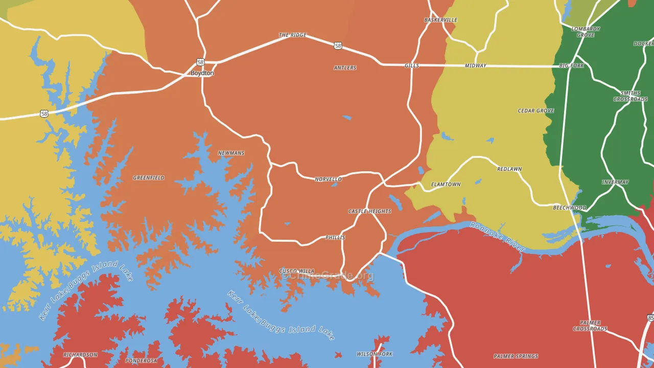 Boydton, VA Map of Robbery Rates