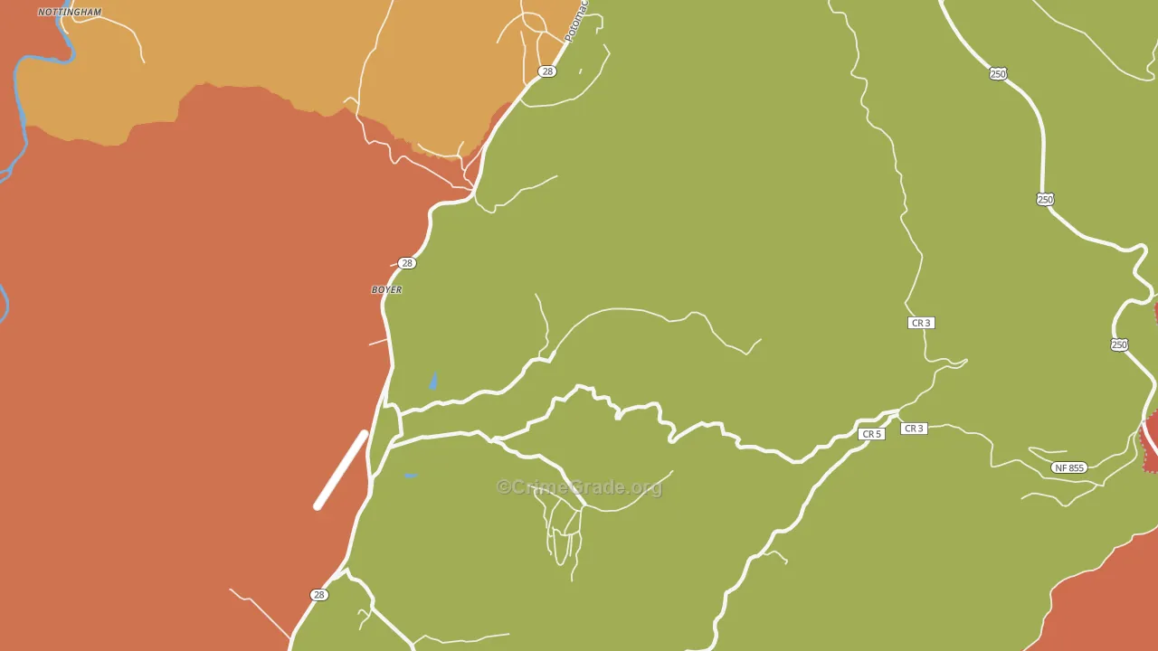Boyer, WV Map of Robbery Rates