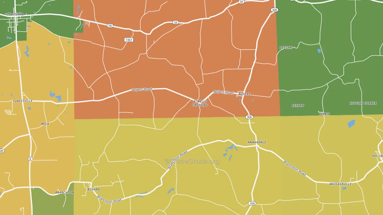 Boyers, PA Map of Robbery Rates