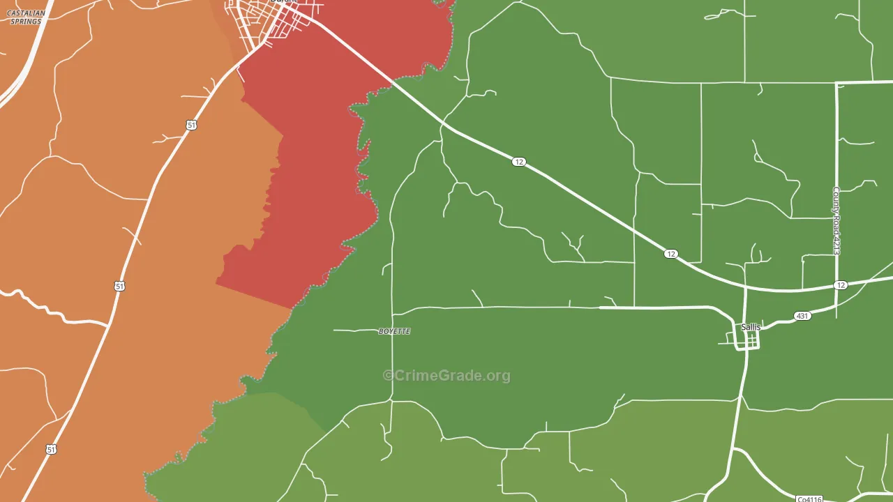 Boyette, MS Map of Robbery Rates