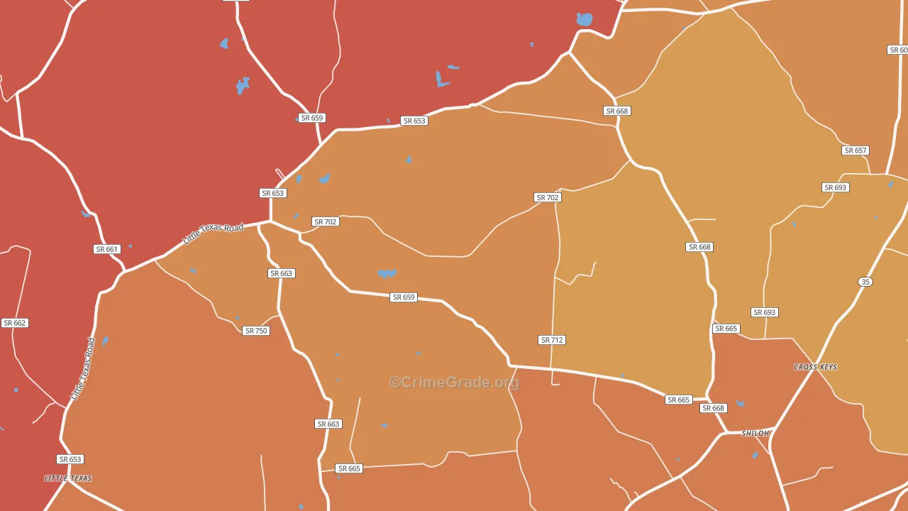 Boykins and Branchville, VA Map of Robbery Rates