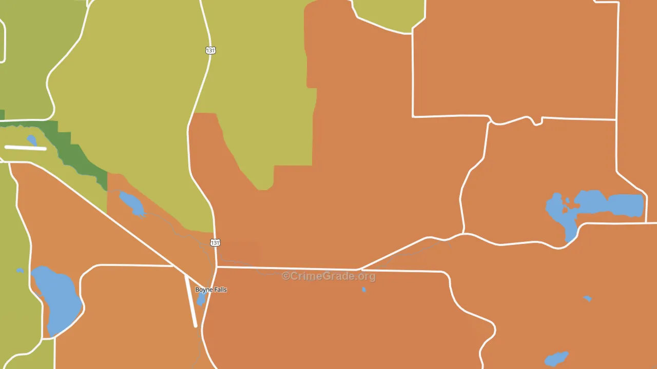 Boyne Falls, MI Map of Robbery Rates