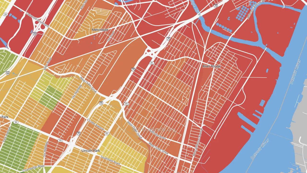 Boynton, Detroit, MI Map of Robbery Rates