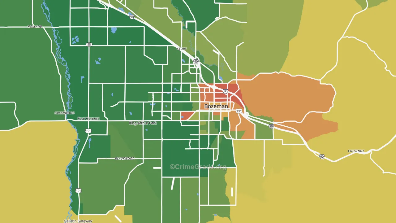 Bozeman, MT Map of Robbery Rates