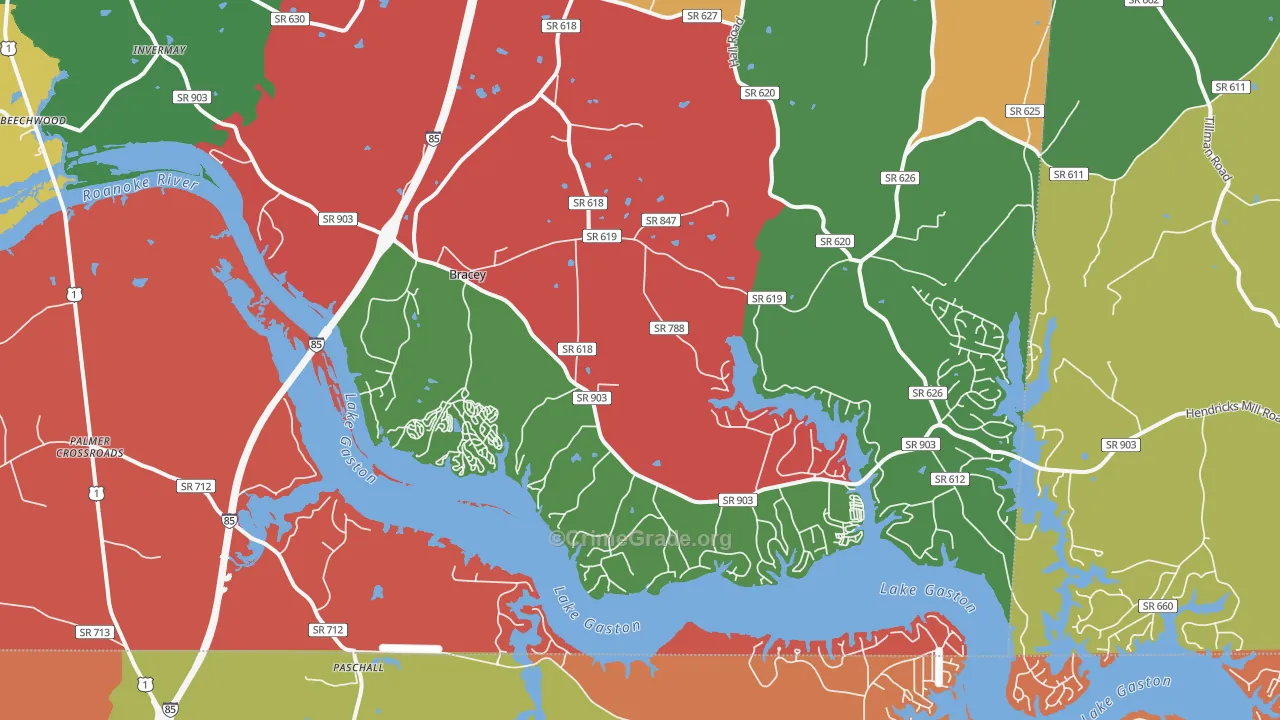 Bracey, VA Map of Robbery Rates