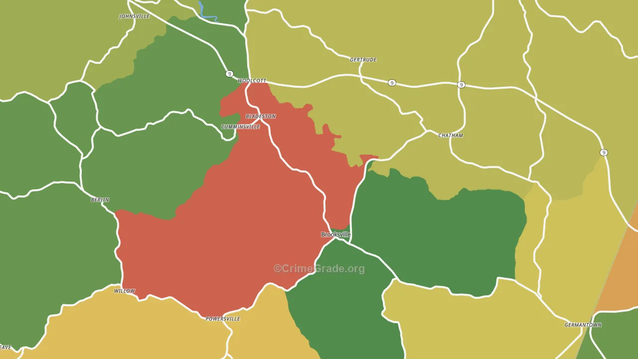 Bracken County, KY Map of Robbery Rates