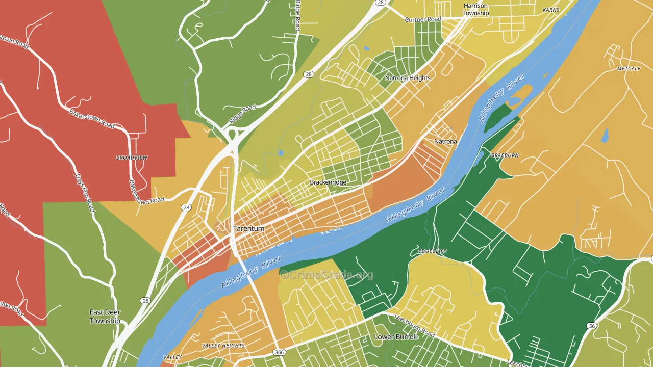 Brackenridge, PA Map of Robbery Rates