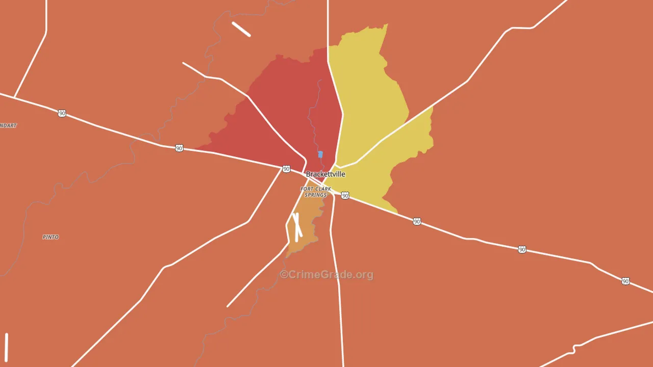 Brackettville, TX Map of Robbery Rates