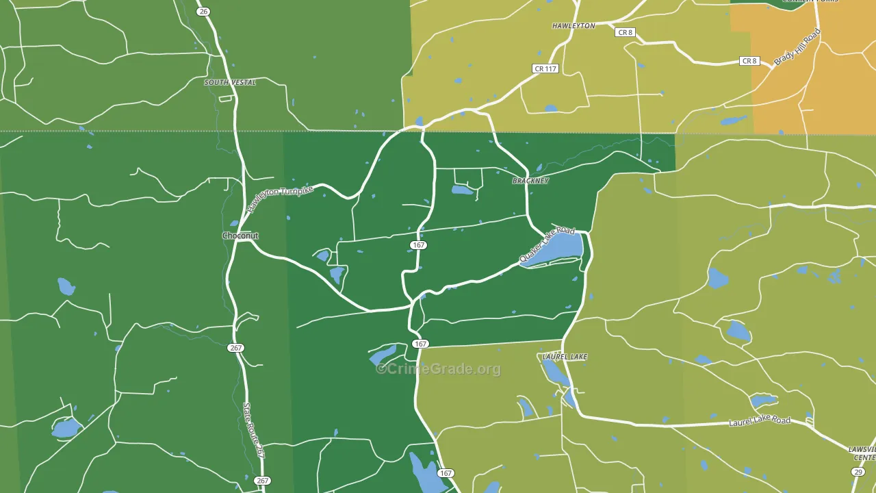 Brackney, PA Map of Robbery Rates