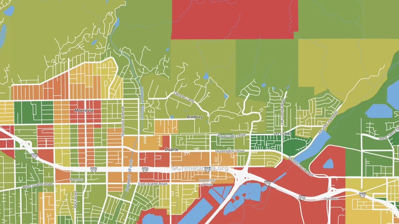 Bradbury, CA Map of Robbery Rates