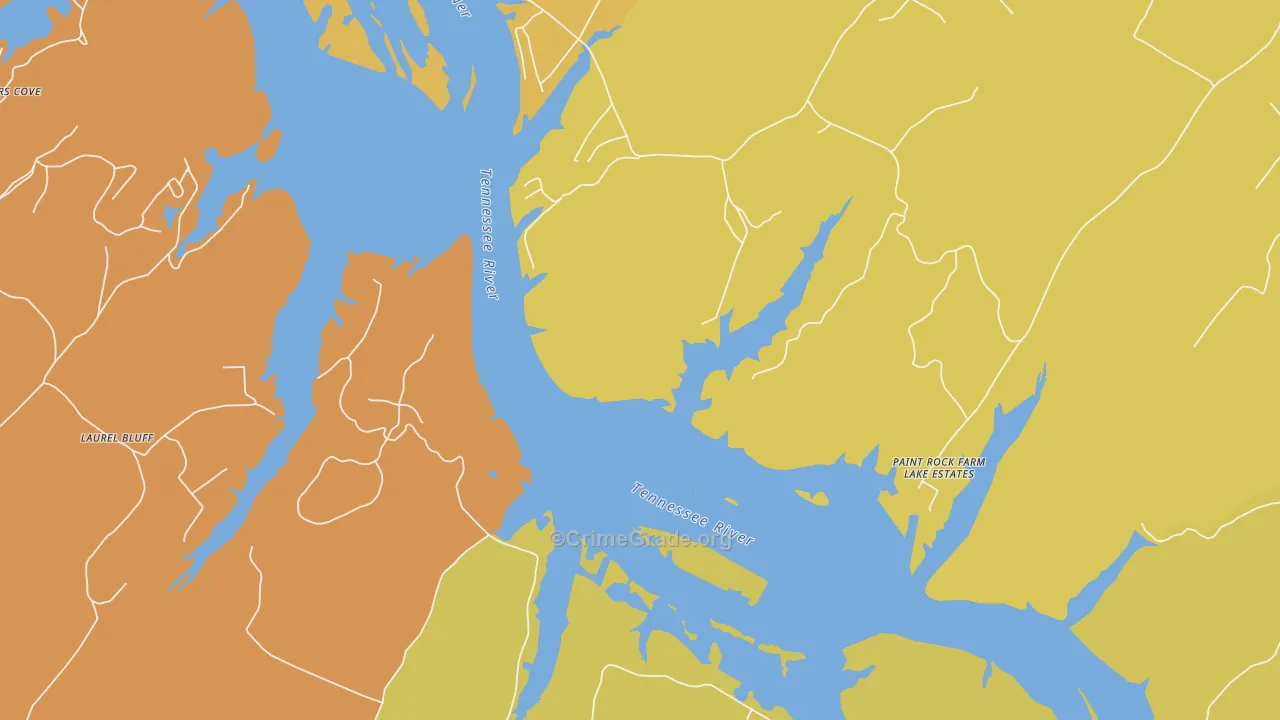 Bradbury, TN Map of Robbery Rates