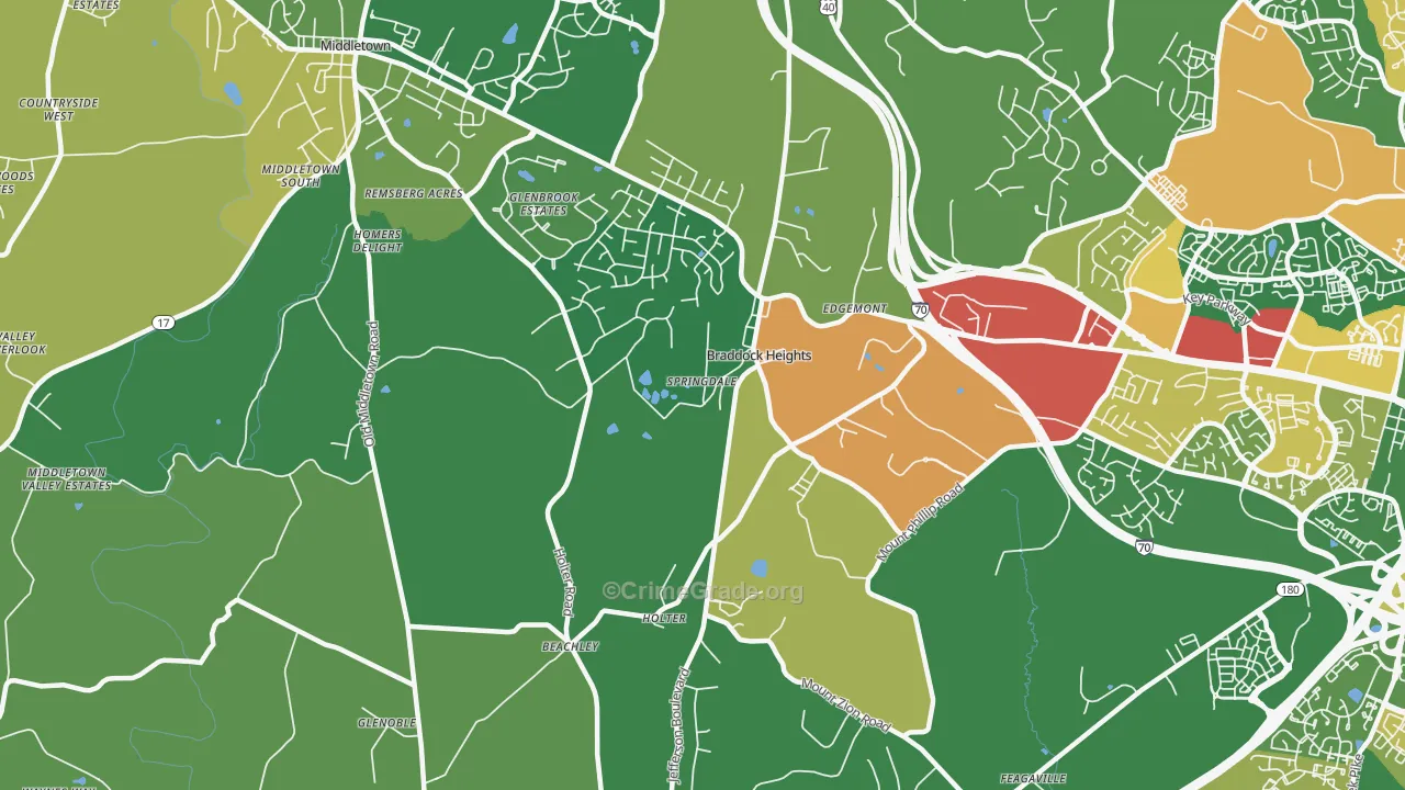 Braddock Heights, MD Map of Robbery Rates