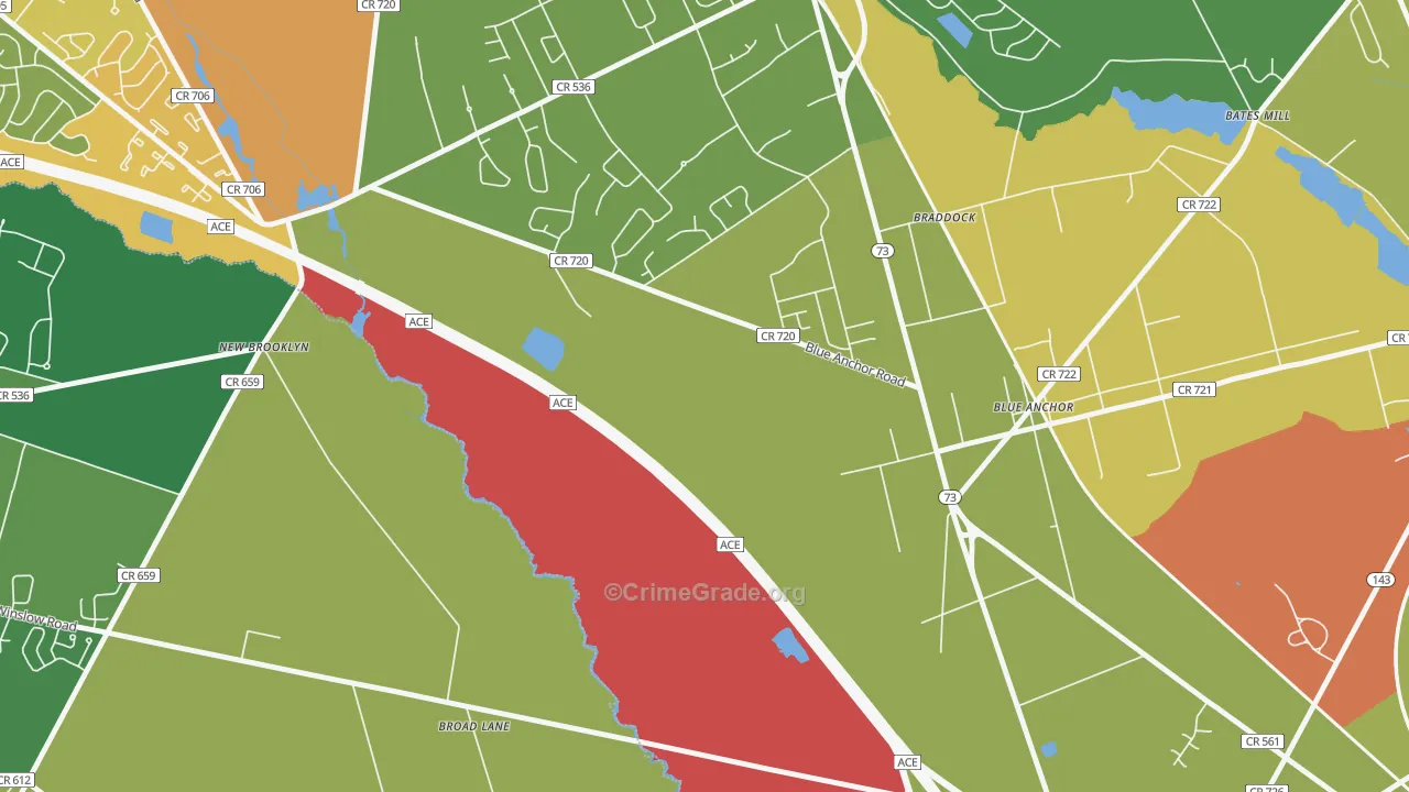 Braddock, NJ Map of Robbery Rates