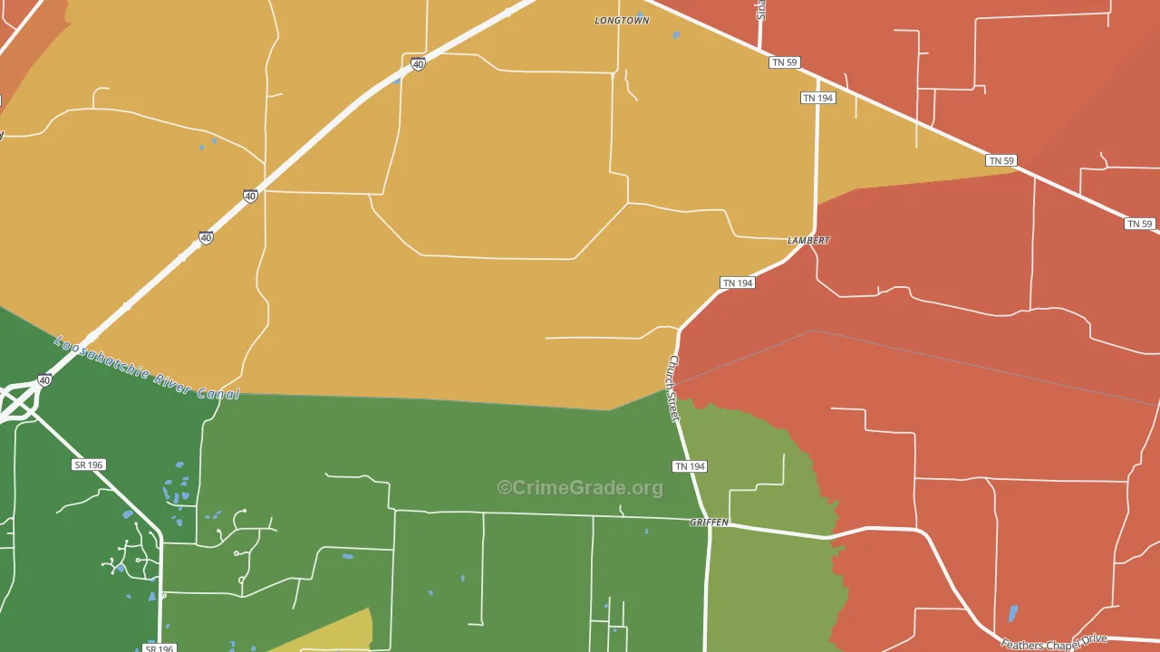 Braden, TN Map of Robbery Rates