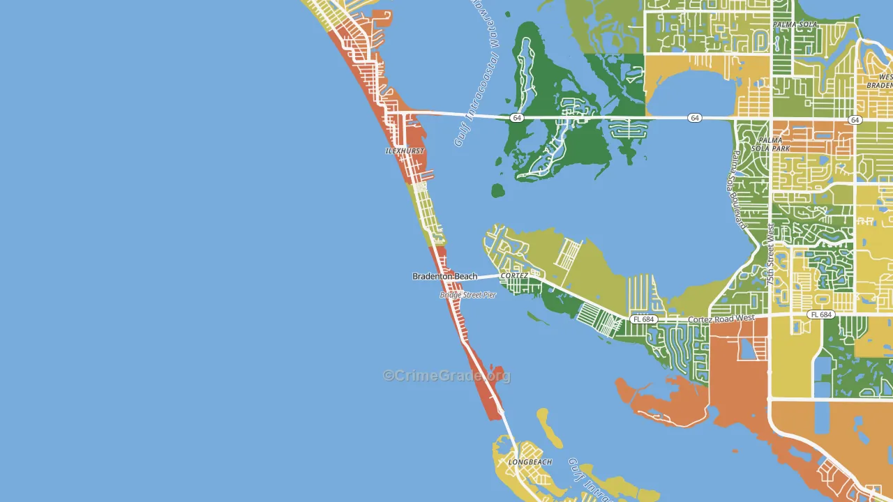 Bradenton Beach, FL Map of Robbery Rates