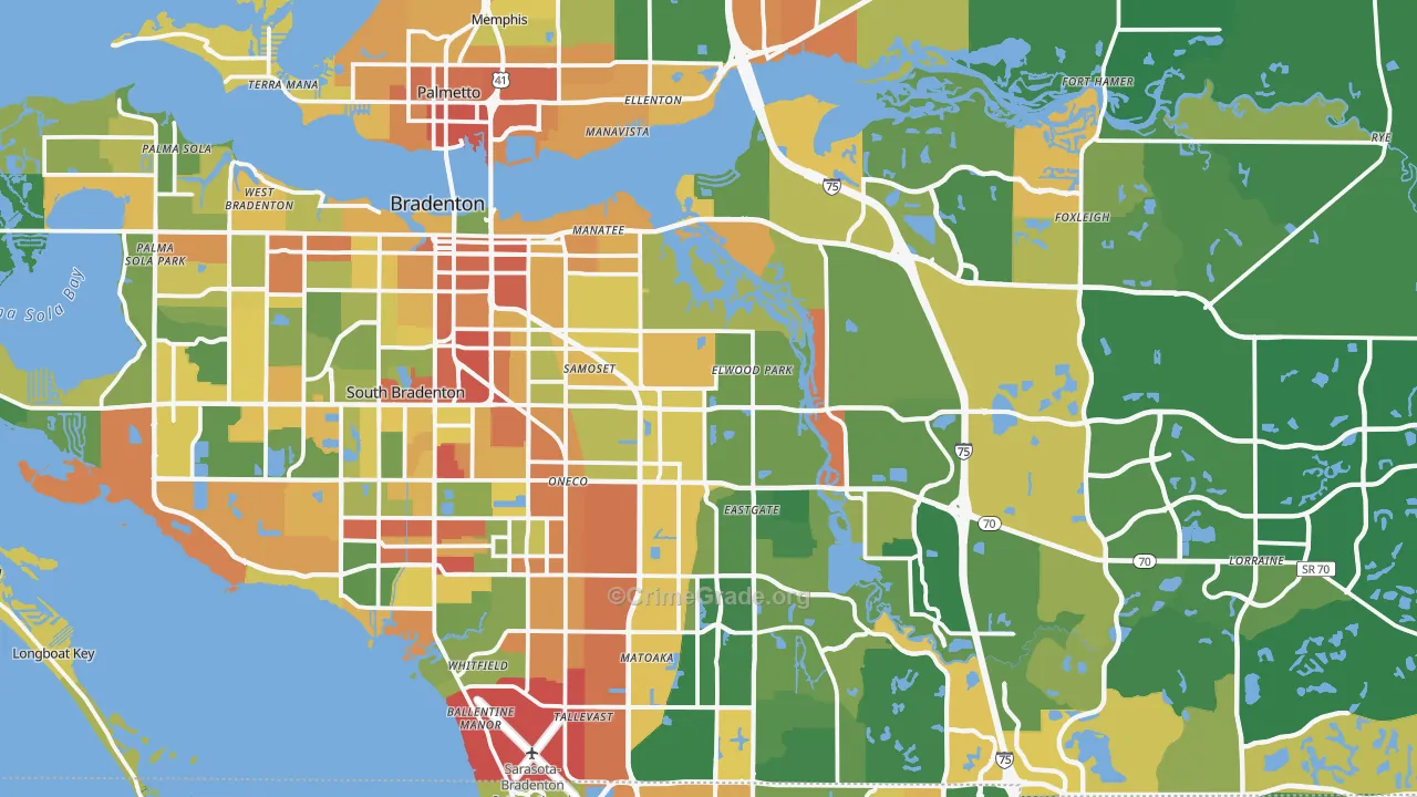 Bradenton, FL Map of Robbery Rates