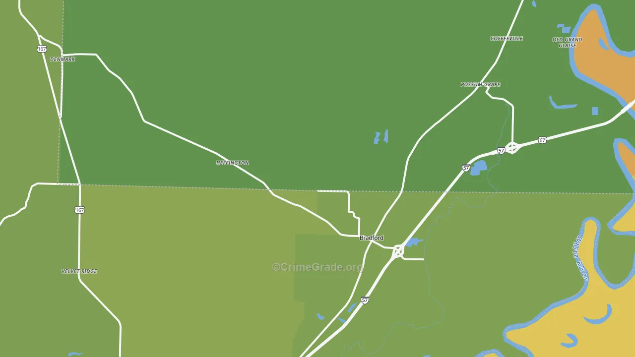 Bradford, AR Map of Robbery Rates