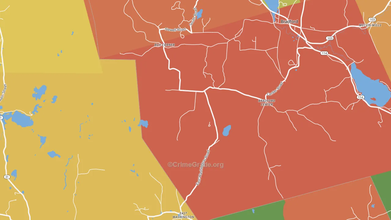 Bradford Center, NH Map of Robbery Rates