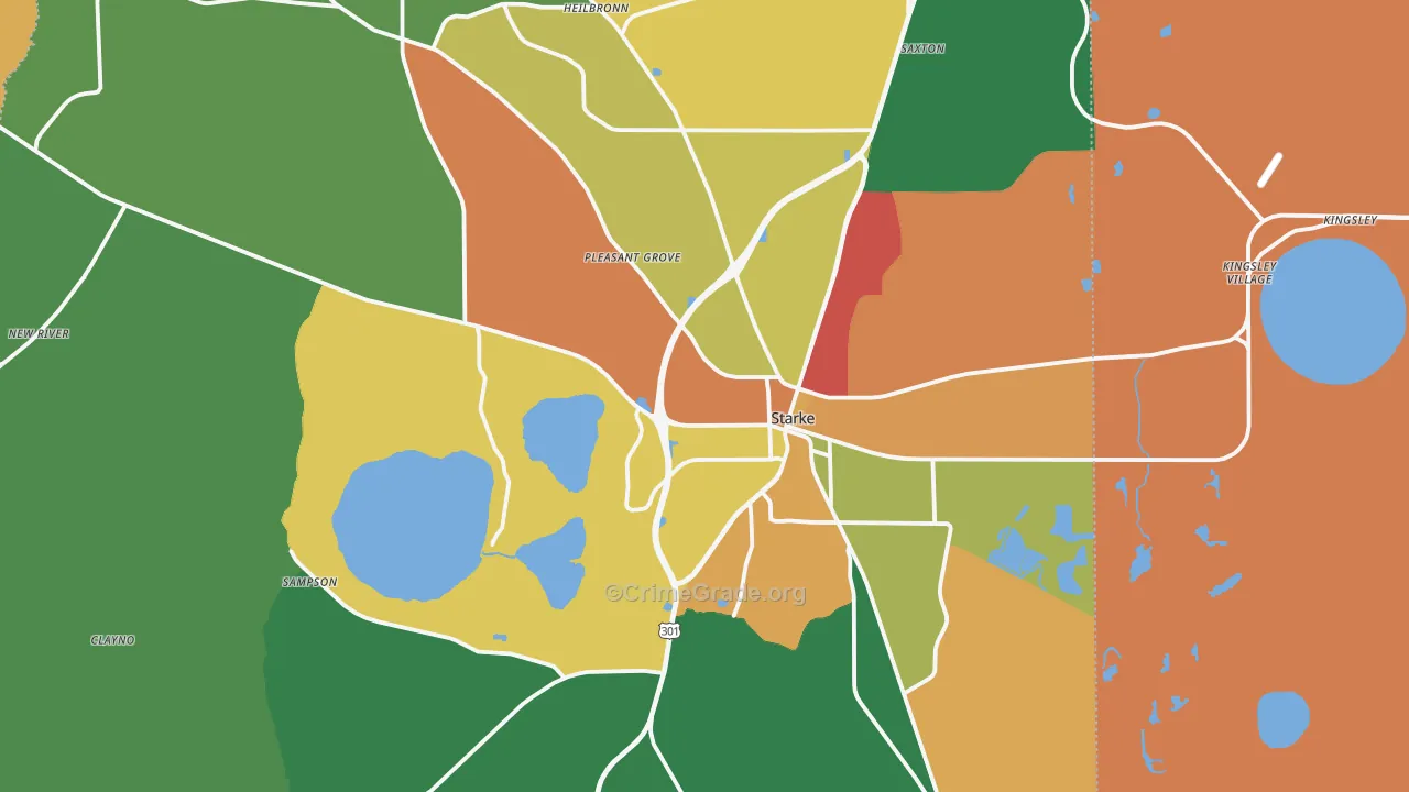 Bradford County, FL Map of Robbery Rates