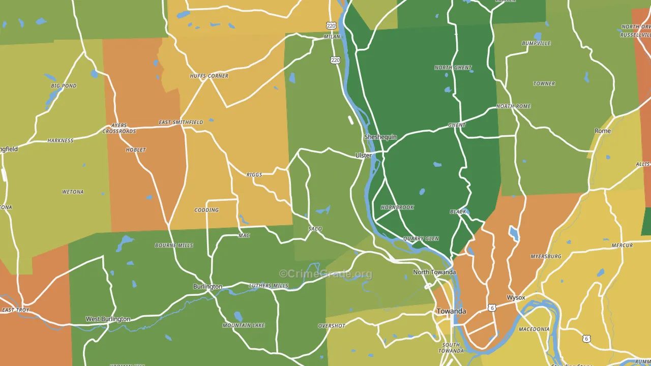 Bradford County, PA Map of Robbery Rates