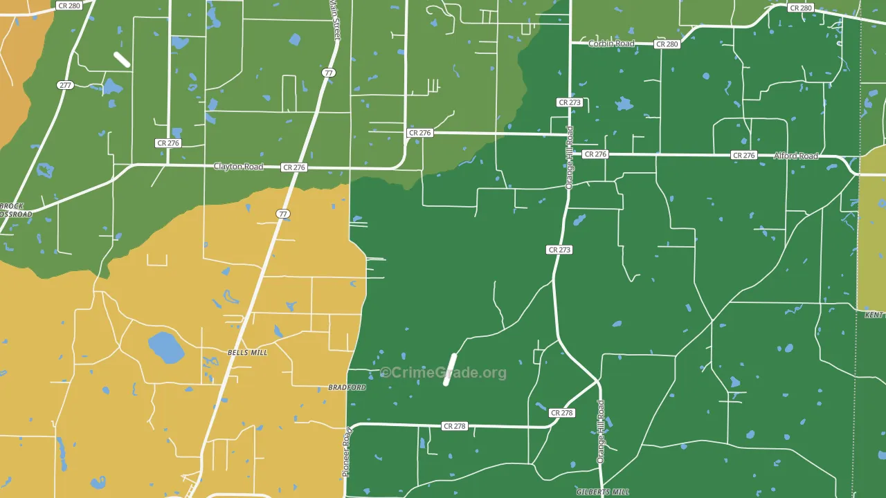 Bradford, FL Map of Robbery Rates