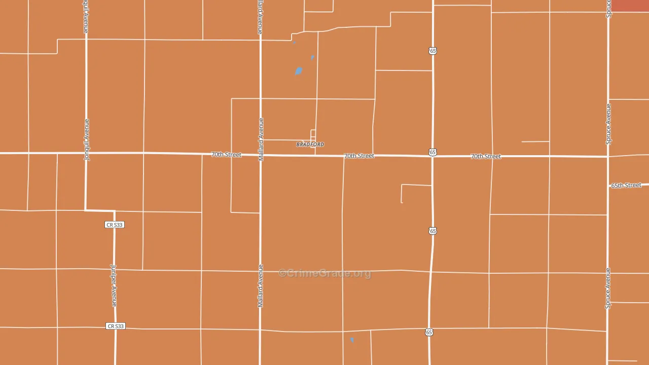 Bradford, IA Map of Robbery Rates