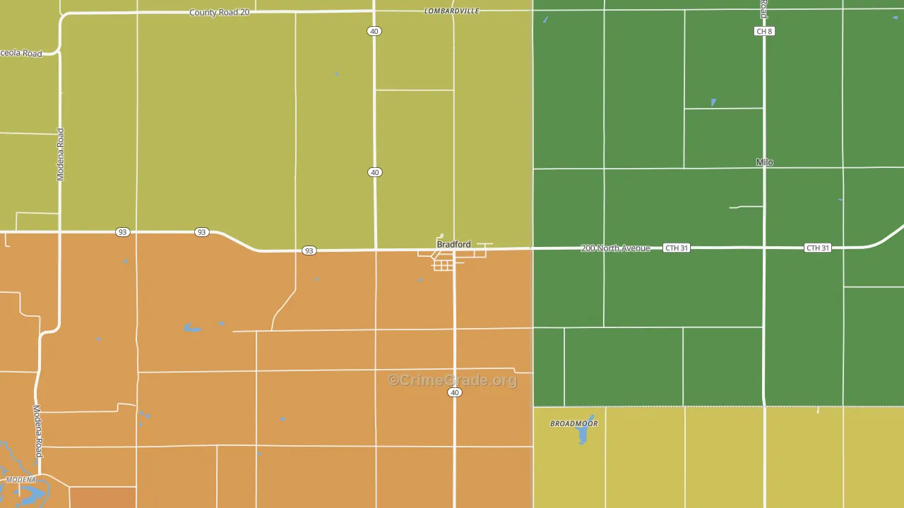 Bradford, IL Map of Robbery Rates