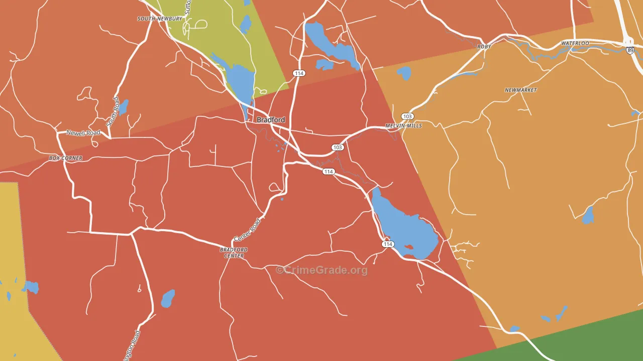 Bradford, NH Map of Robbery Rates