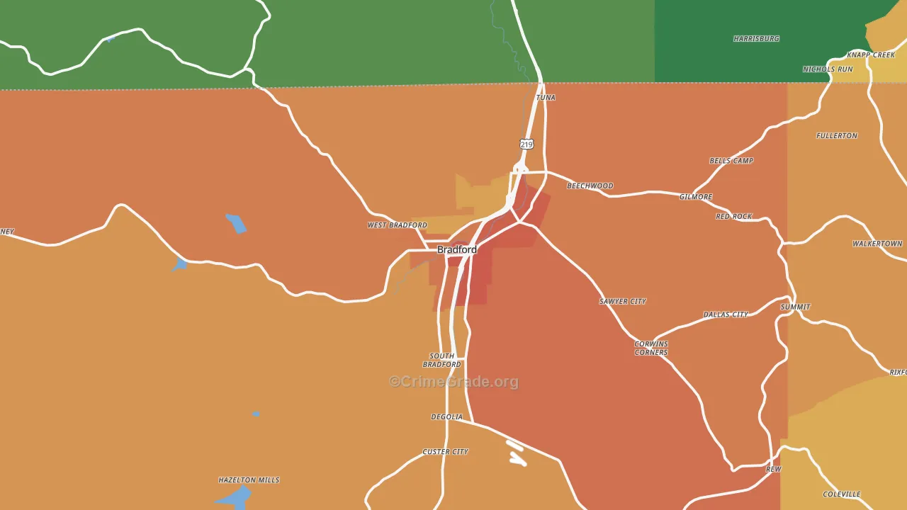 Bradford, PA Map of Robbery Rates