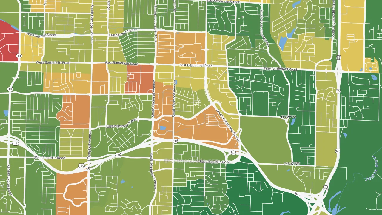 Bradford Park, Springfield, MO Map of Robbery Rates