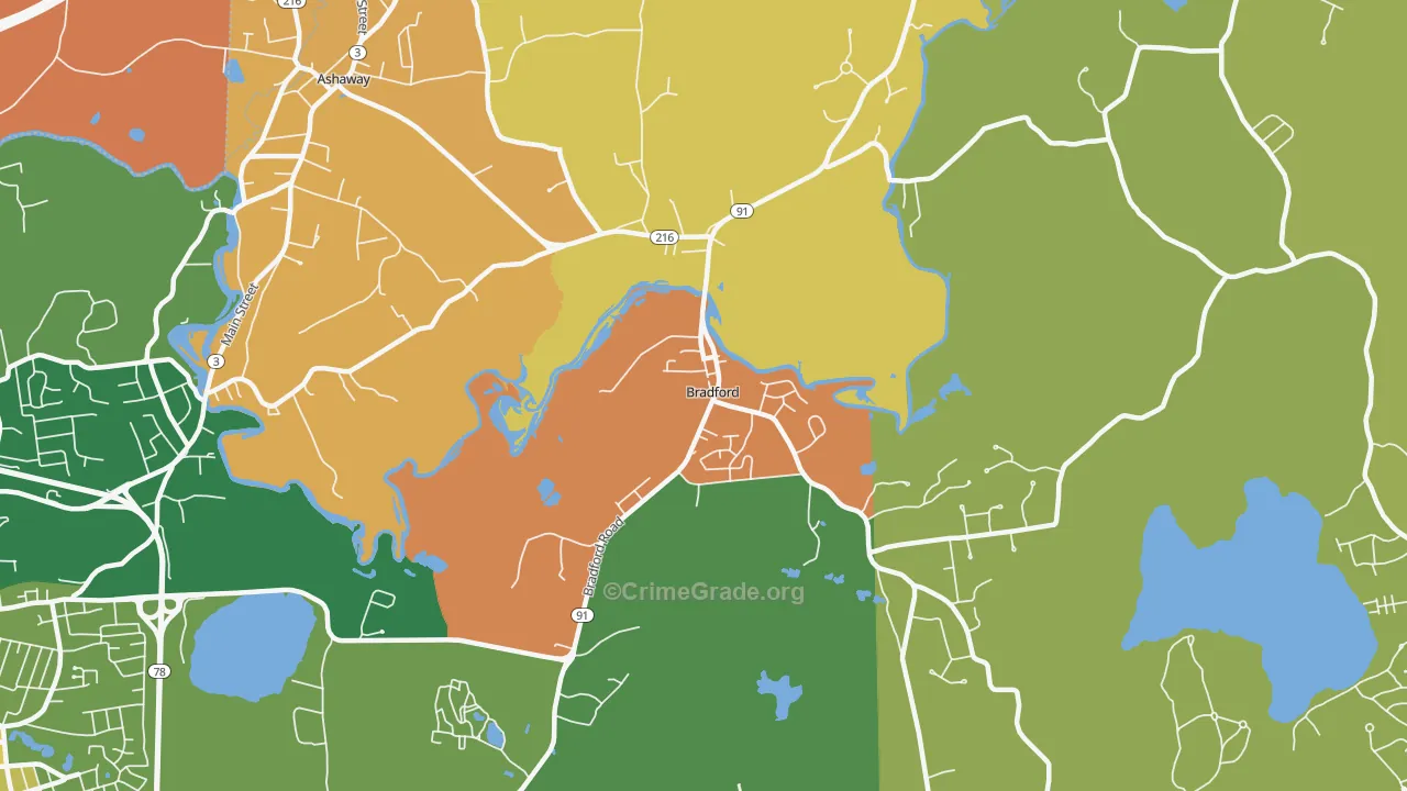 Bradford, RI Map of Robbery Rates