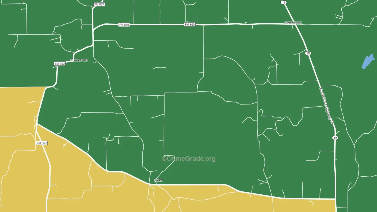 Bradford, TX Map of Robbery Rates