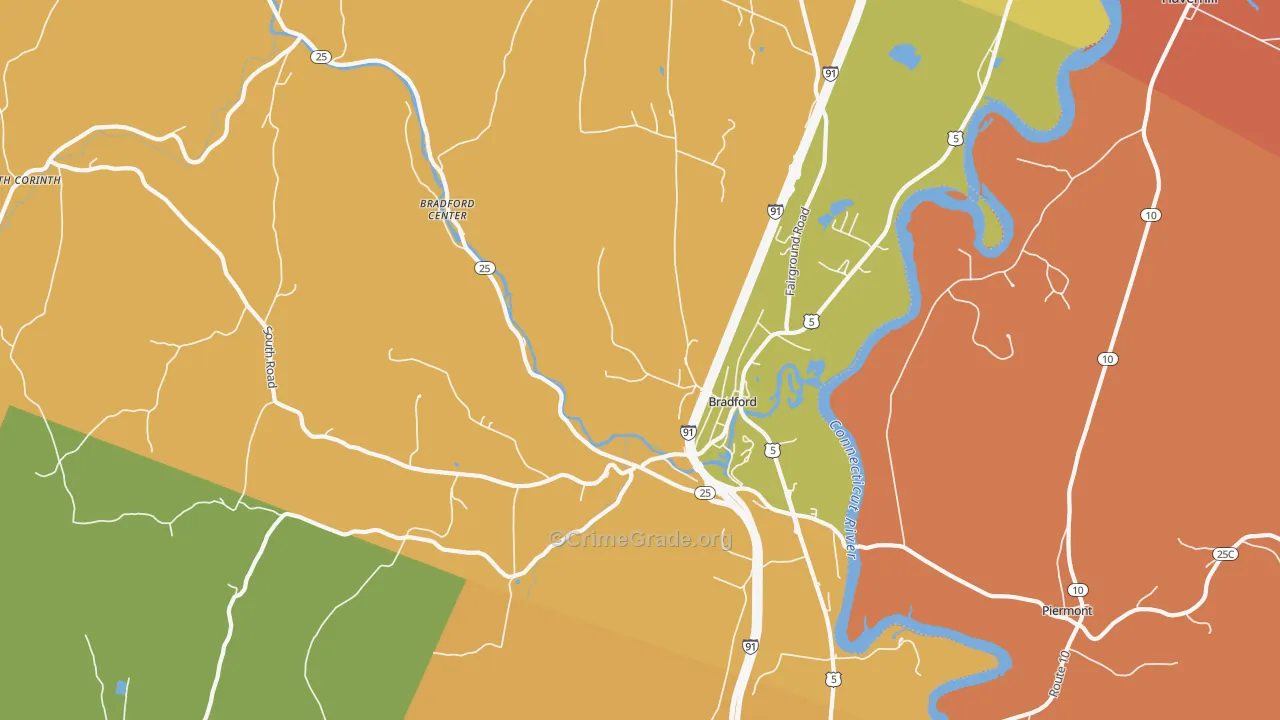 Bradford, VT Map of Robbery Rates