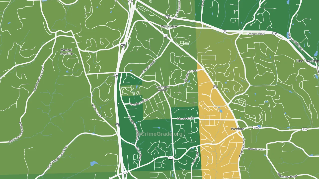 Bradford Woods, PA Map of Robbery Rates