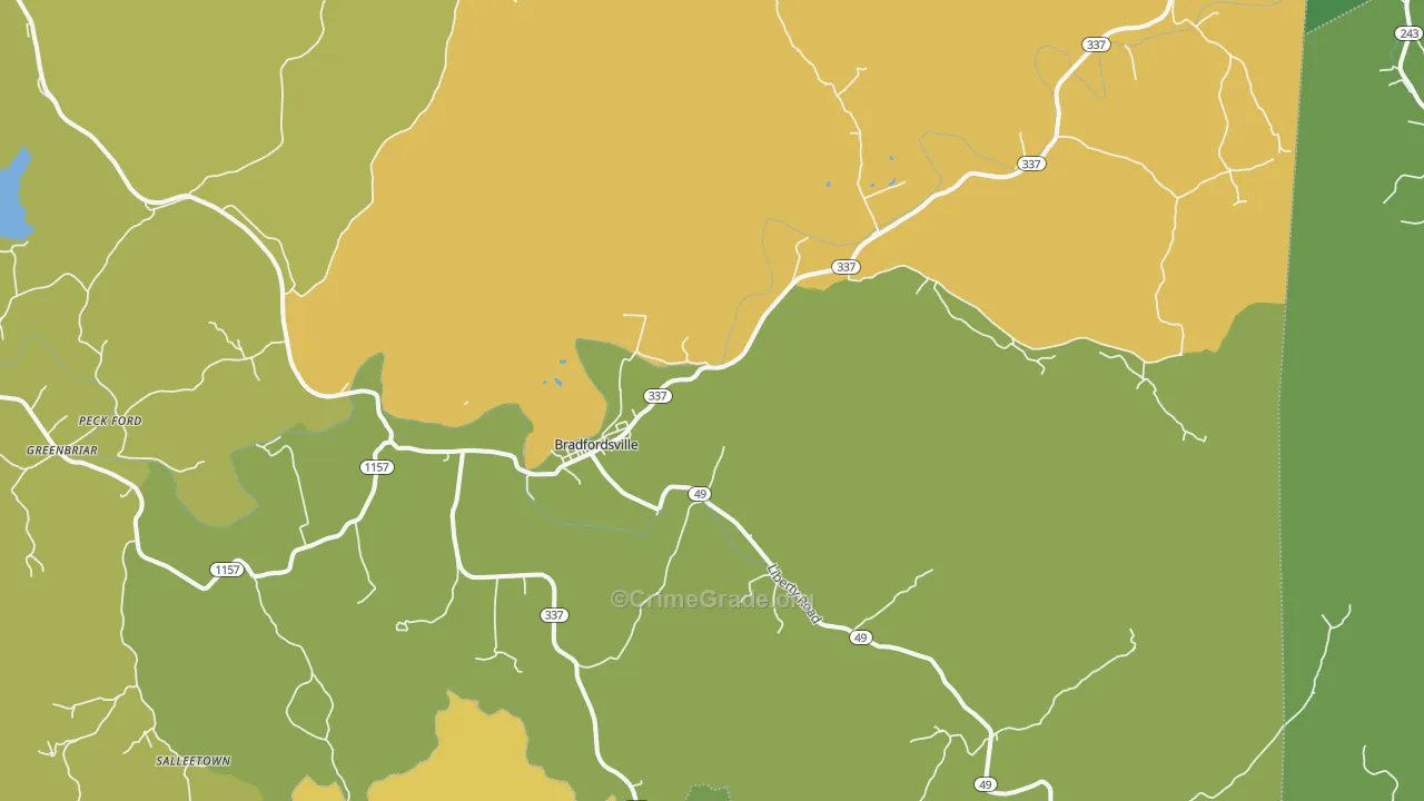 Bradfordsville, KY Map of Robbery Rates