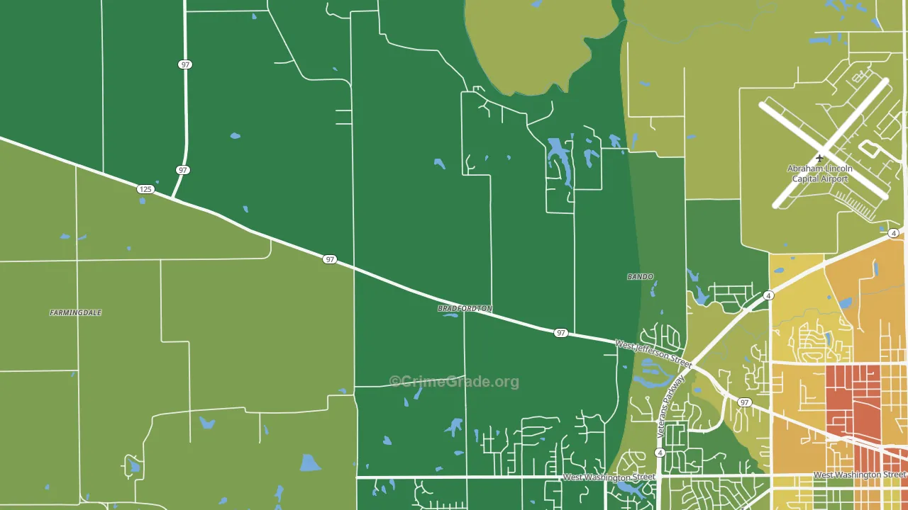 Bradfordton, IL Map of Robbery Rates